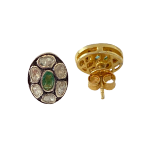 Emerald and diamond earrings in silver 925