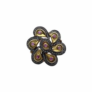 Diamond ring in silver 925 and ruby