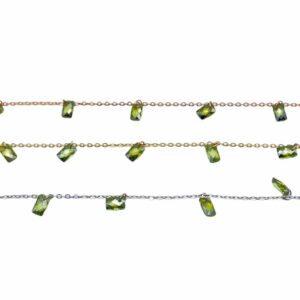 Chain with green peridot zircon, baguette cut