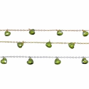 Chain with zircons peridot colour, heart cut
